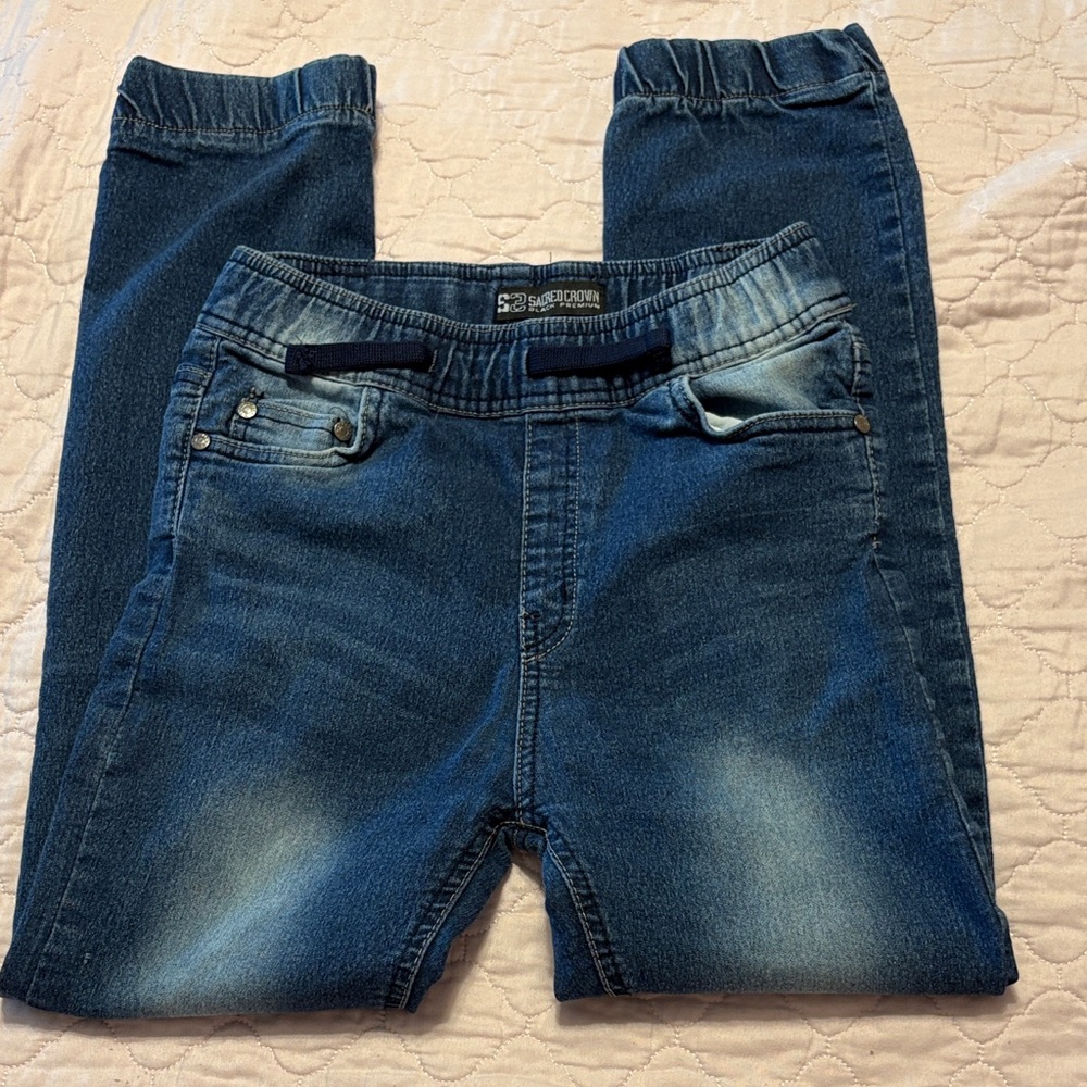 Stylish Kids' Blue stretch Jeans size M 10/12 with elastic waist /ankle